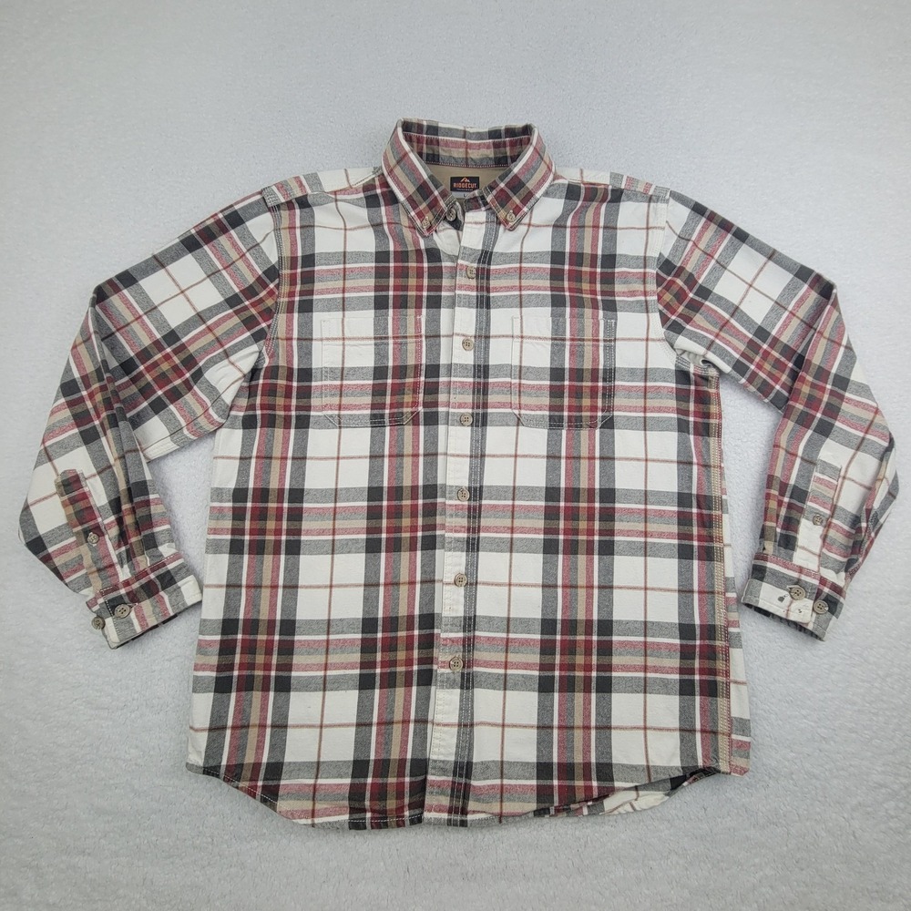 Ridgecut Mens Large Plaid Flannel Button Up Long Sleeve Workwear Cotton Shirt